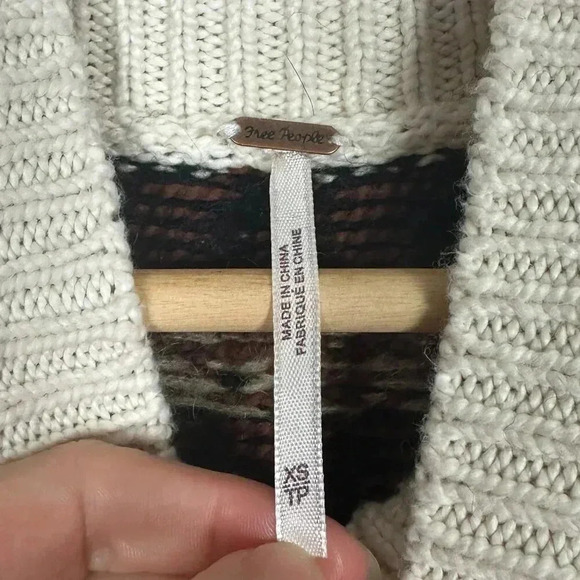 Free People Womens XS Sweater Fair Isle Tunic Dress Turtleneck White Brown - Picture 2 of 4